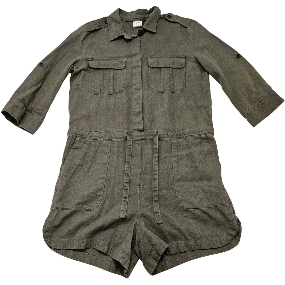 JDY Jacqueline de Yong Olive Green Linen Blend Utility Playsuit Romper Sz XS